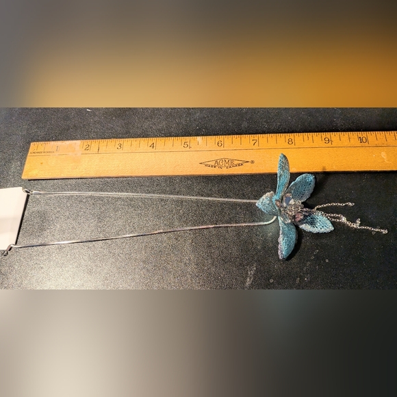 Fashion Jewelry Silver and Blue Orchid Necklace - Picture 2 of 5